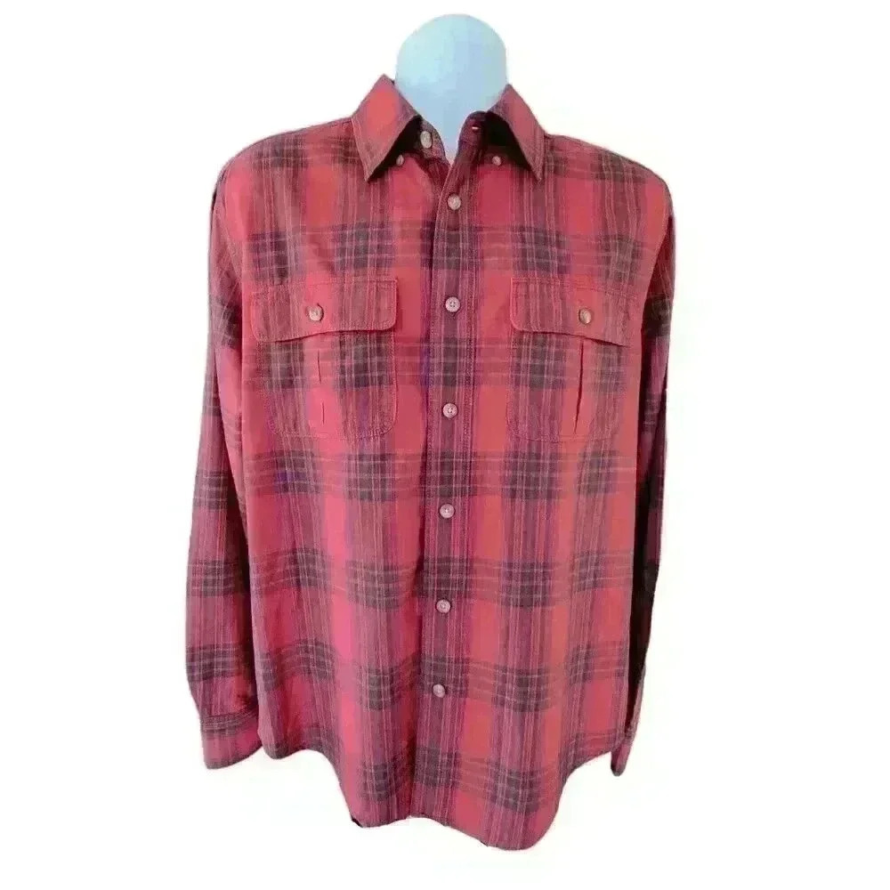 Eddie Bauer Plaid Button Down Shirt Size Medium Red & Black 100% Cotton